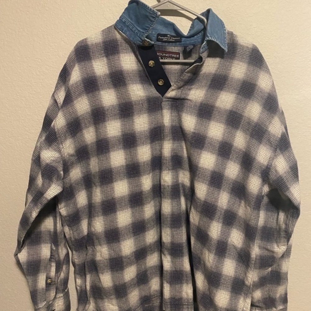Roundtree & Yorke Blue Plaid Shirt Size XL